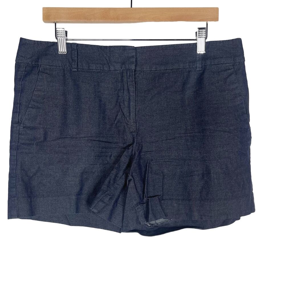 Ann Taylor Womens 10 Blue Chambray Flat Front Chino Shorts Cotton Stretch
